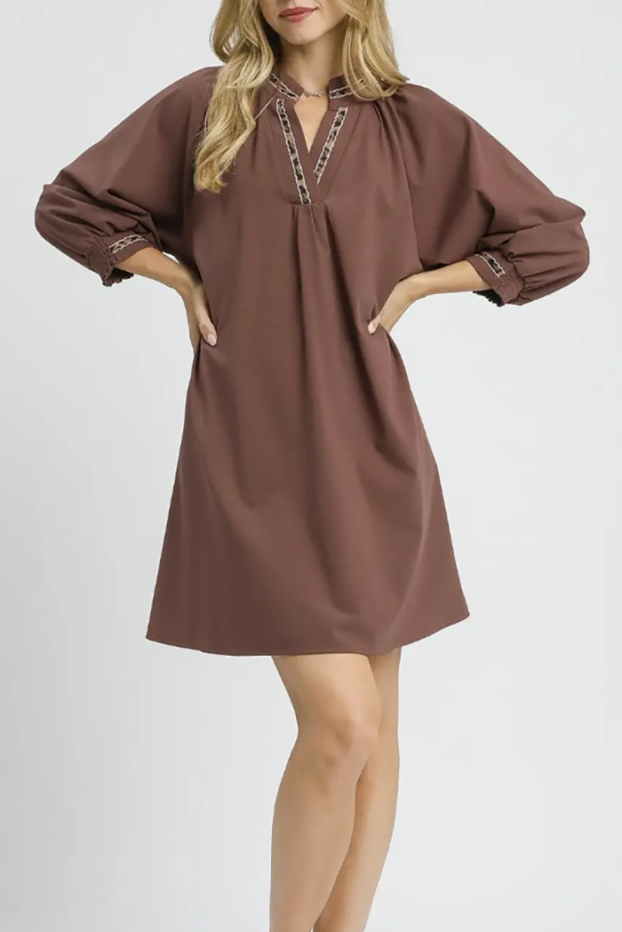 Trim Detail Notched Shift Dress