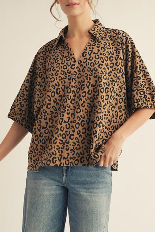 Casual Leopard V-Neck Top