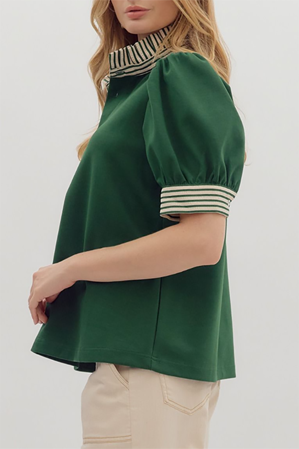 Striped Patchwork Puff Sleeve Top