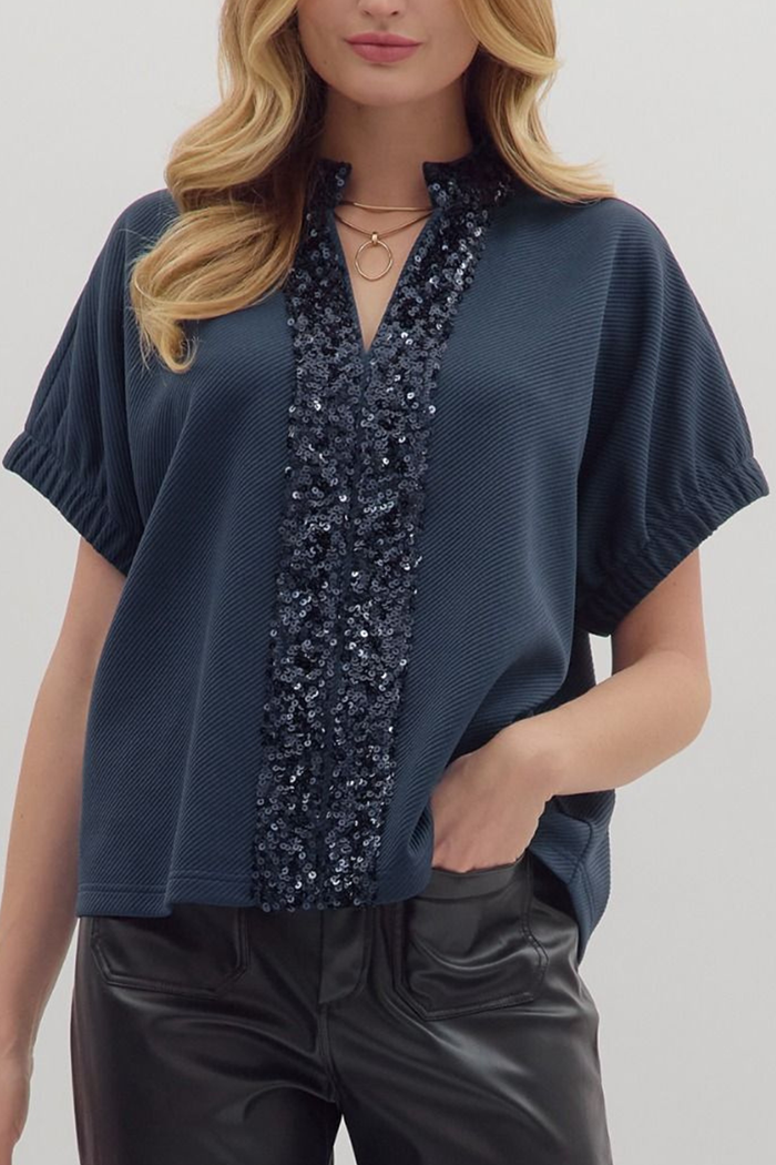 Casual Sequined Patchwork Top