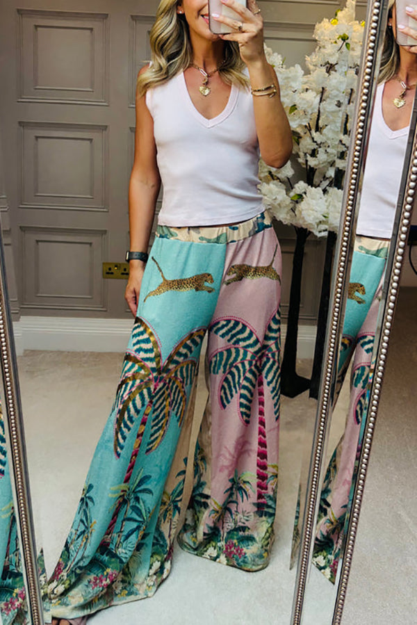 Casual Elastic Pocket Wide Leg Trousers