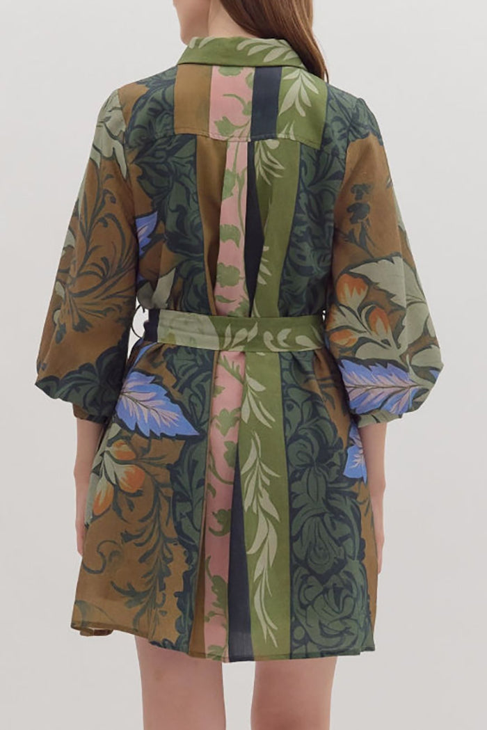 Puff Sleeve Plant Print Dress