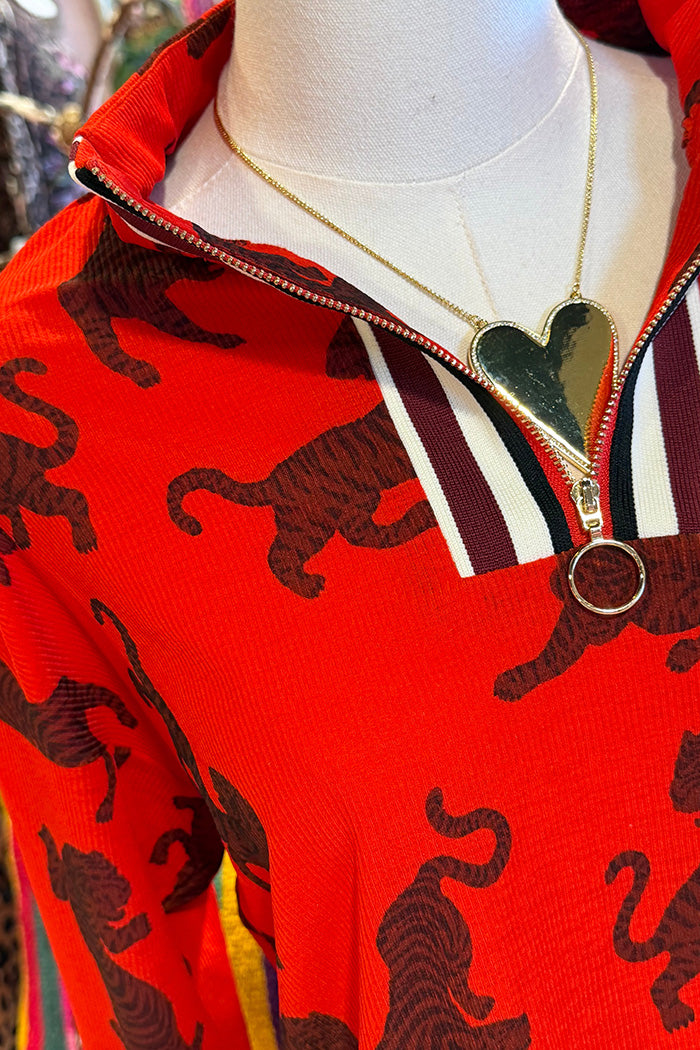 Tiger Print Half-Zip Top