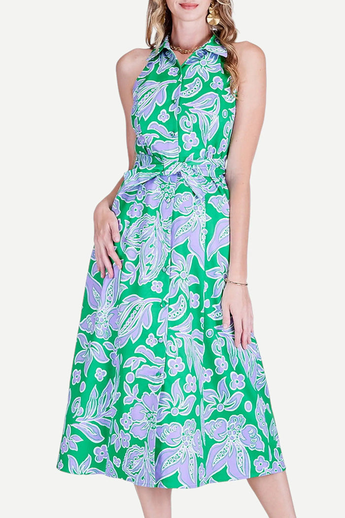Floral Fitted Halter Shirt Dress