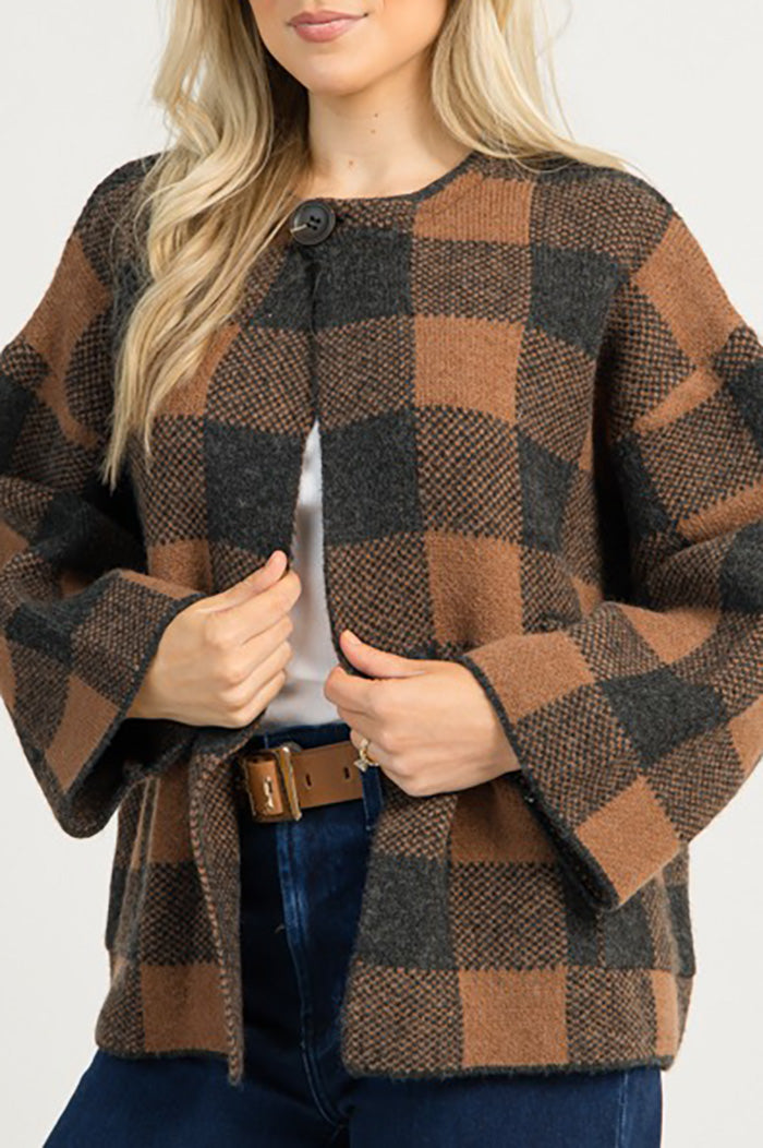 Plaid Boxy Pocket Cardigan