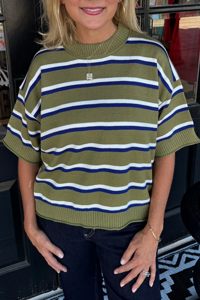Casual Striped Crew Neck Short Sleeve Top
