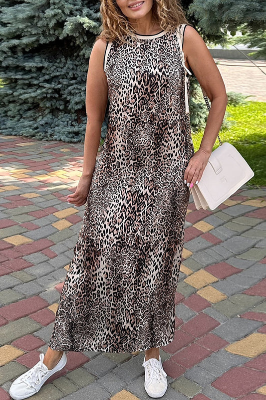 Leopard Print Sleeveless Maxi Dress
