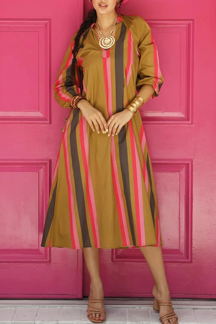 Ember Stripe Vertical 3/4 Sleeve Maxi Dress