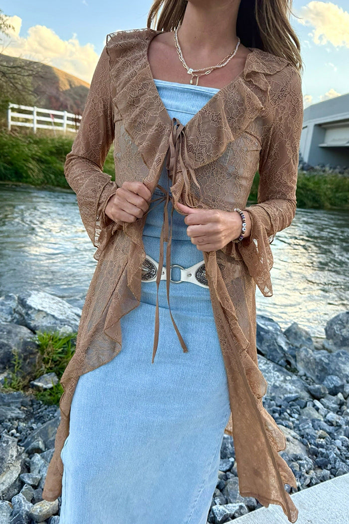 Lace Ruffle Sheer Long Coat