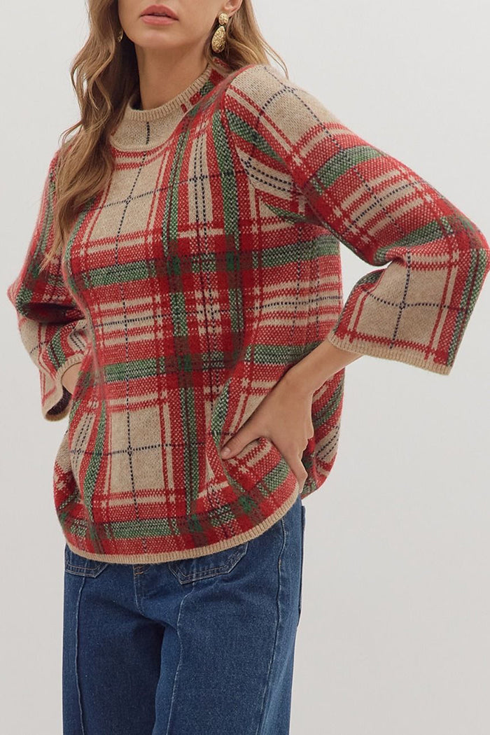 Traditional Plaid Knit Sweater
