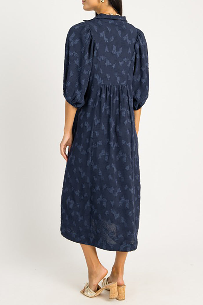 Tonal Texture Elastic Sleeve Dress