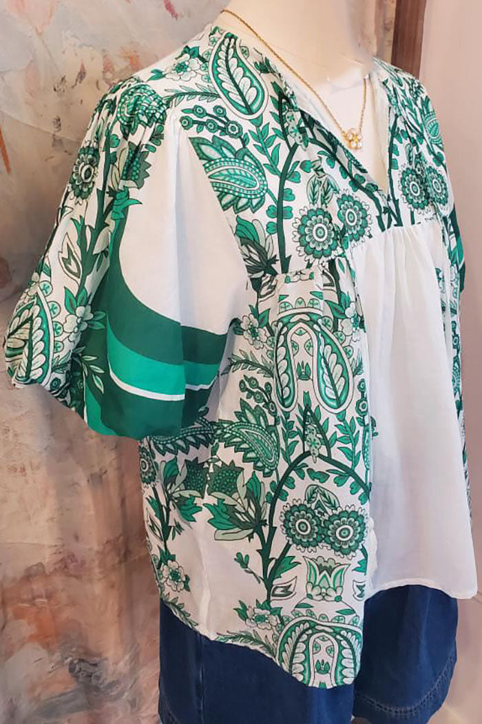 Floral Puff Sleeve Tassel Top