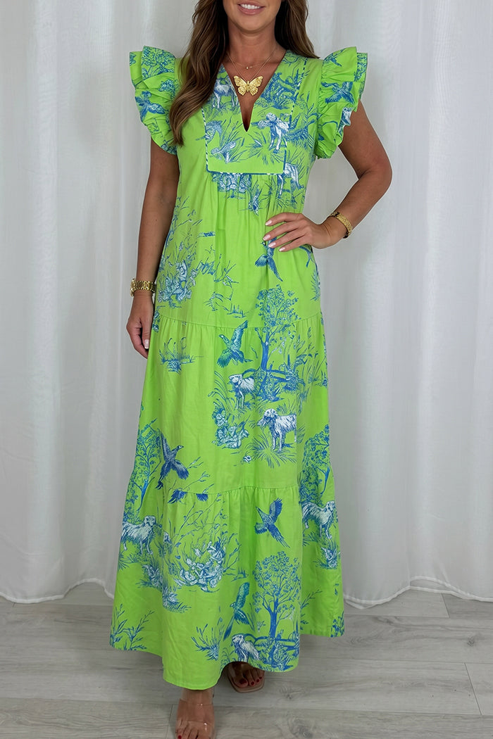 Flutter Sleeve Tiered Maxi Dress