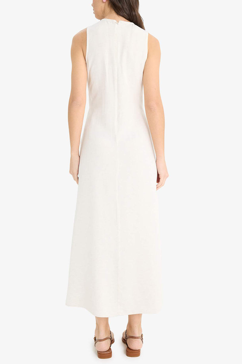 Crew Neck Linen Blend Sleeveless Maxi Dress