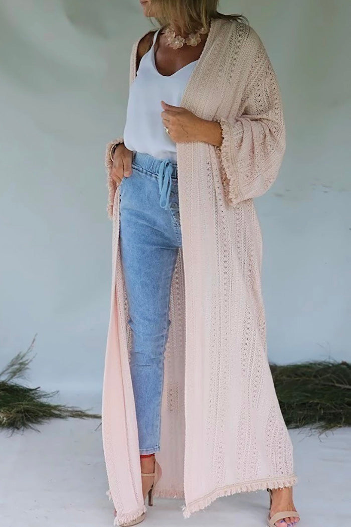 Fringe Trim Pocket Knit Kimono