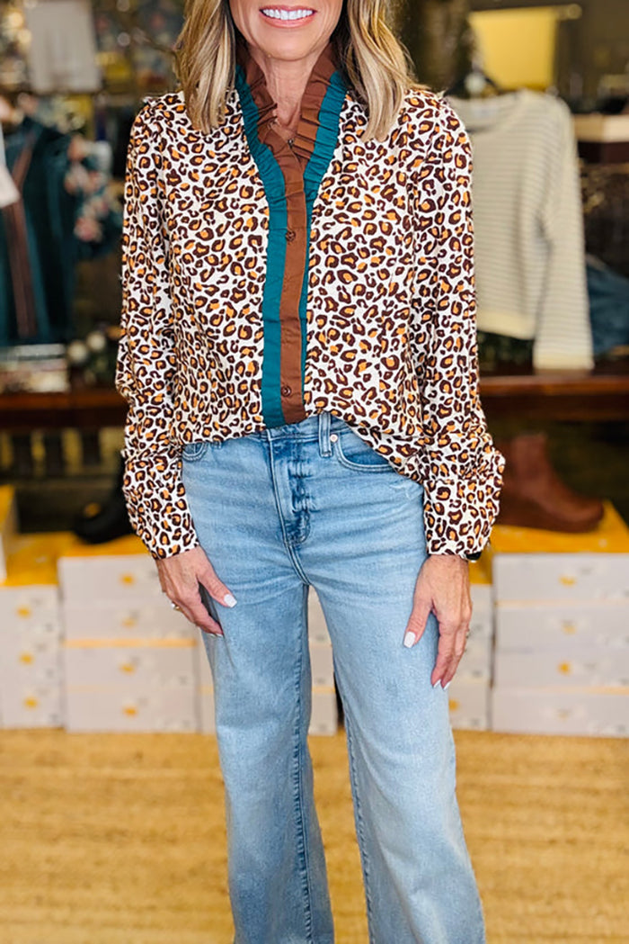 Leopard Print Ruffle Trim Top