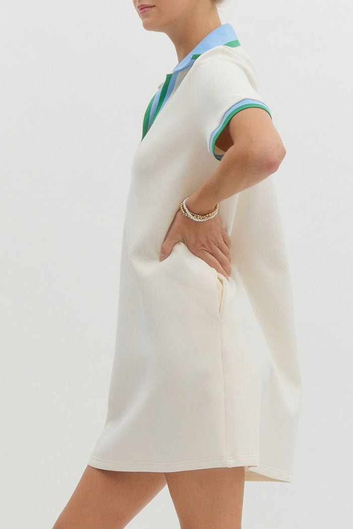 Striped Collar Pocket Polo Dress