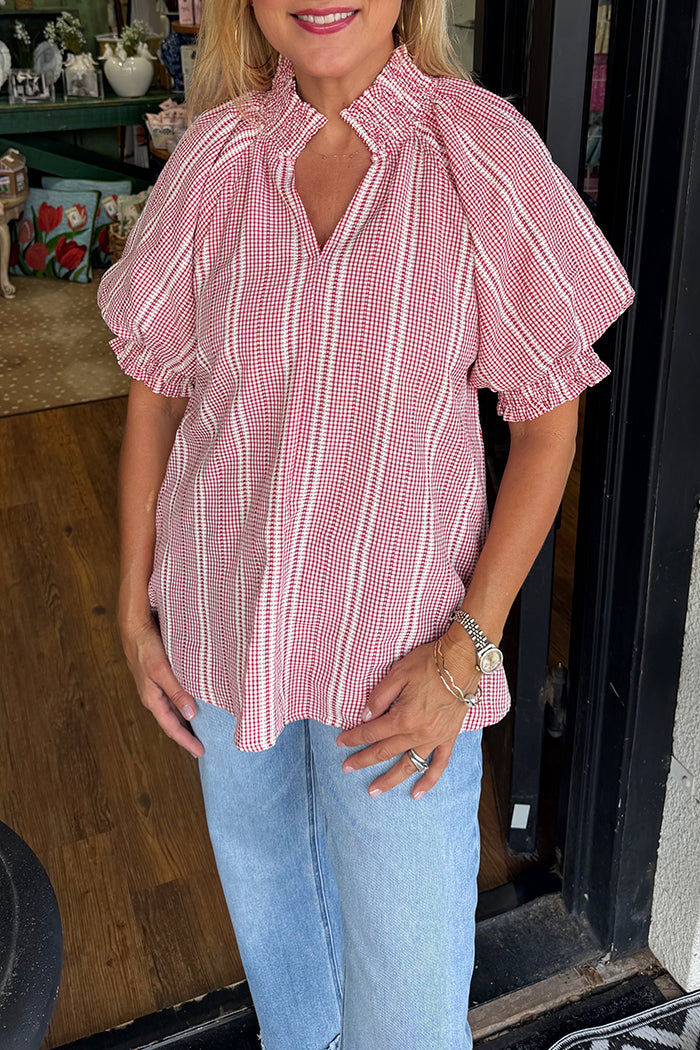 Ruffled Sleeve Striped Top