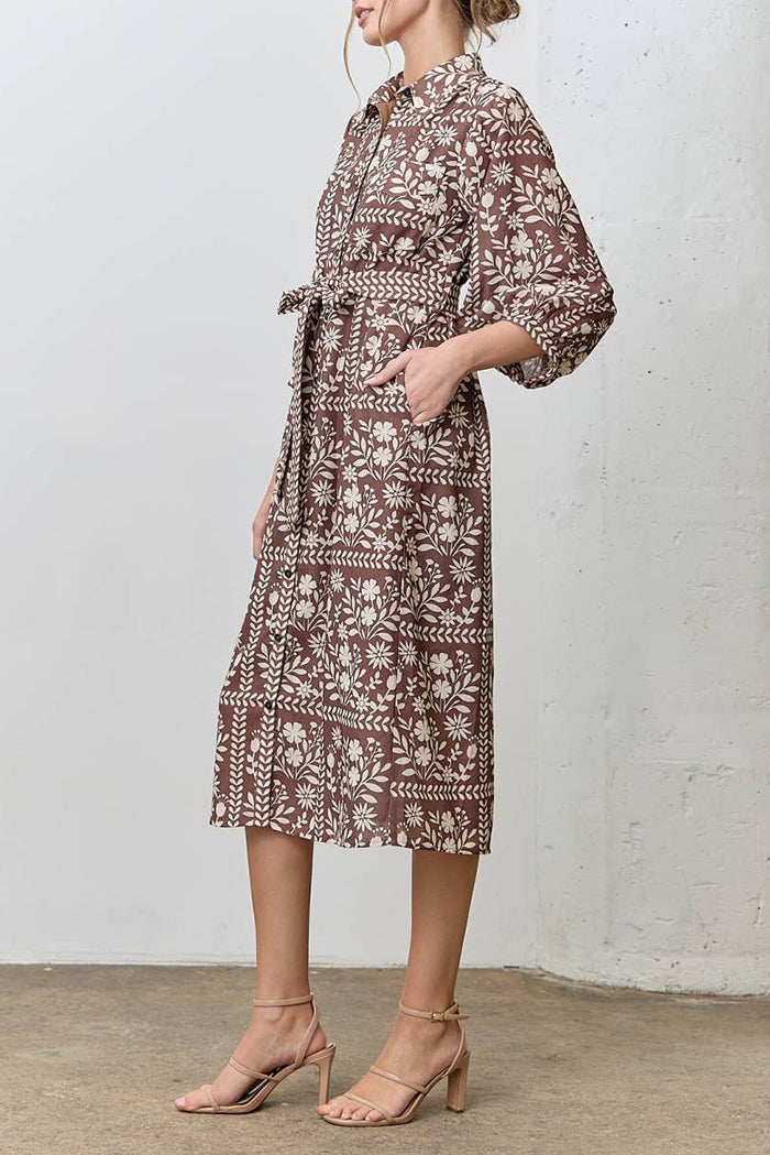Floral Print Pocket Shirt Dress