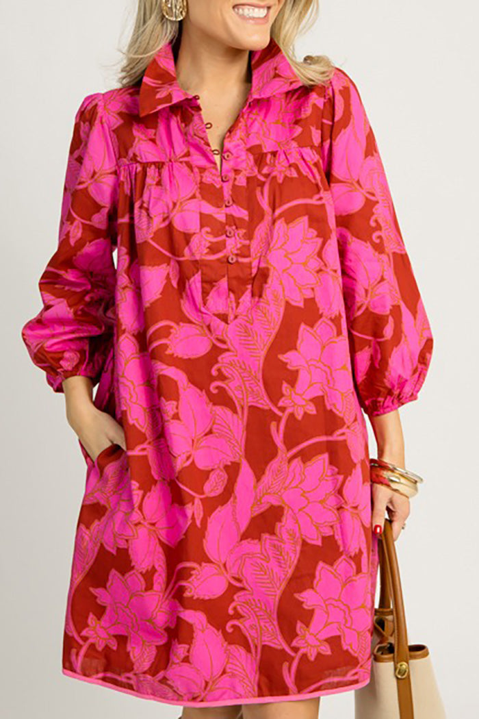 Vibrant Floral Adjustable Belt Pocket Dress