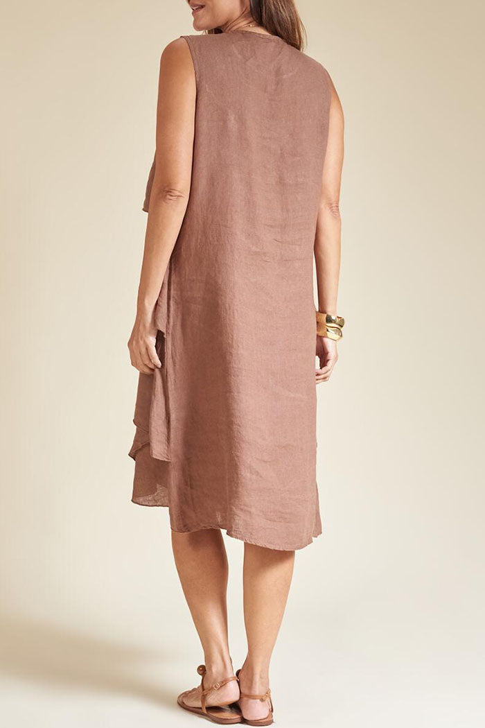 Solid Color Sleeveless Ruffle Dress