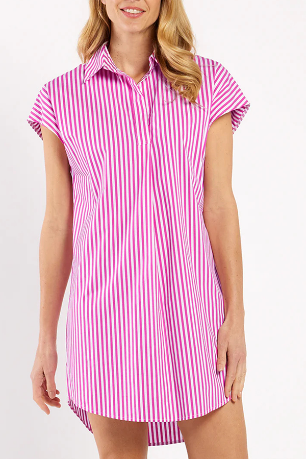 Casual Stripe Pocket Shirt Dress