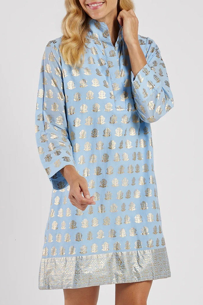 Printed 3/4 Sleeve Mini Shirt Dress