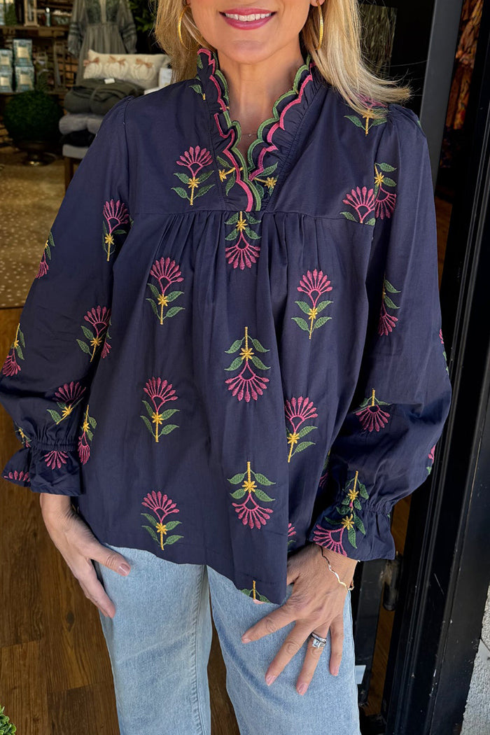Casual Embroidered Floral Top