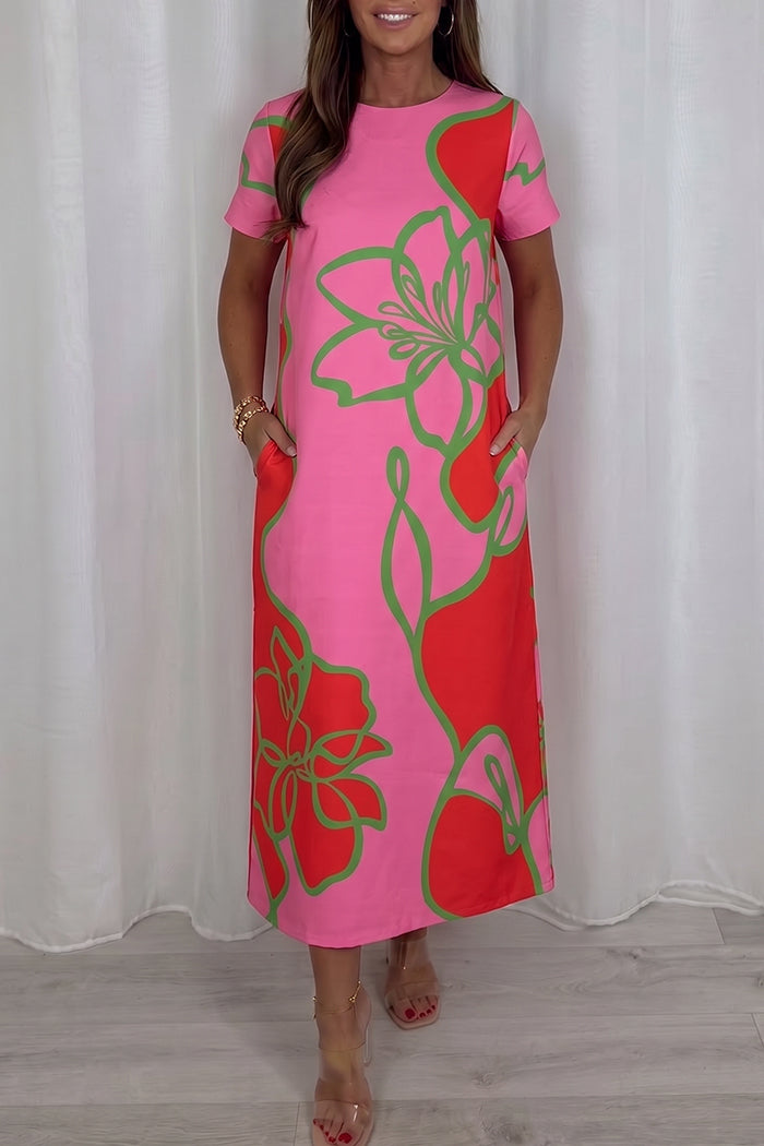 Floral Pocketed Short Sleeve Maxi Dress
