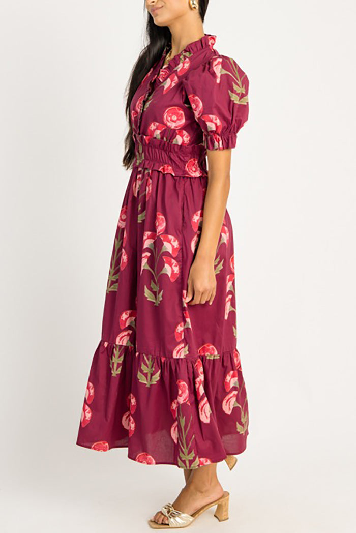 Floral Ruffle Collar Pockets Dress