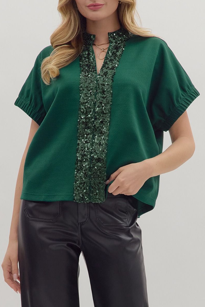 Casual Sequined Patchwork Top