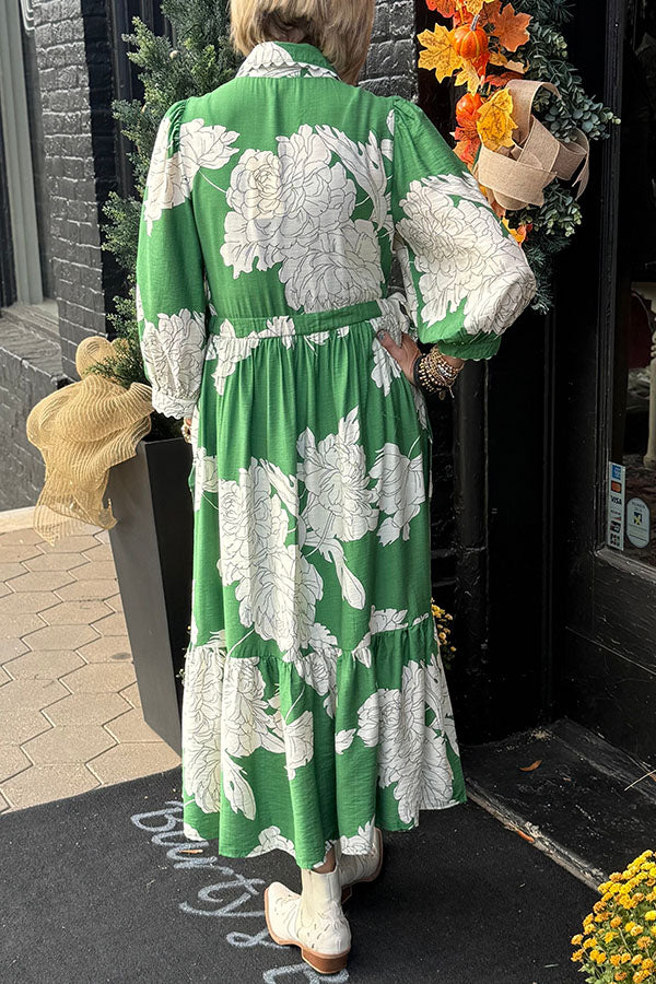 Plant Print Elastic Waisted Dress