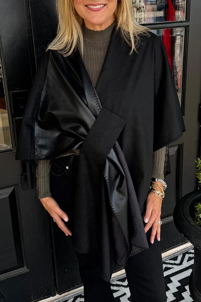 Black Faux Leather Whipstitch Wrap