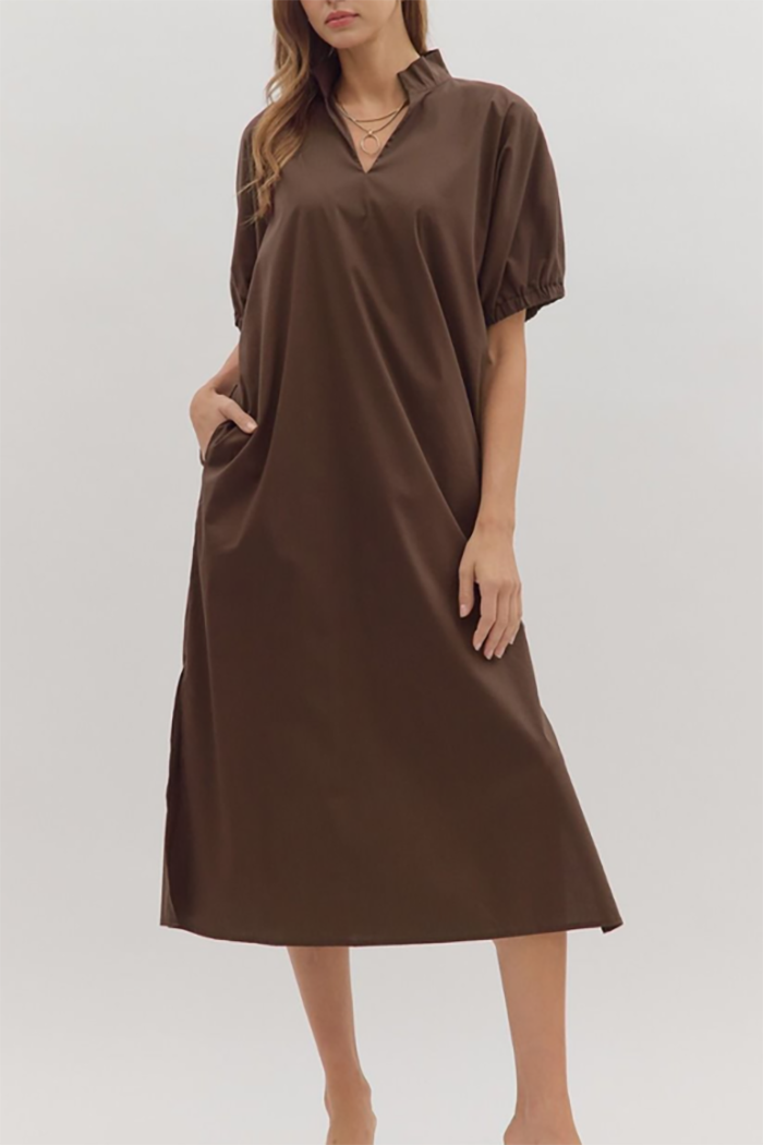 Casual V-Neck Midi Dress