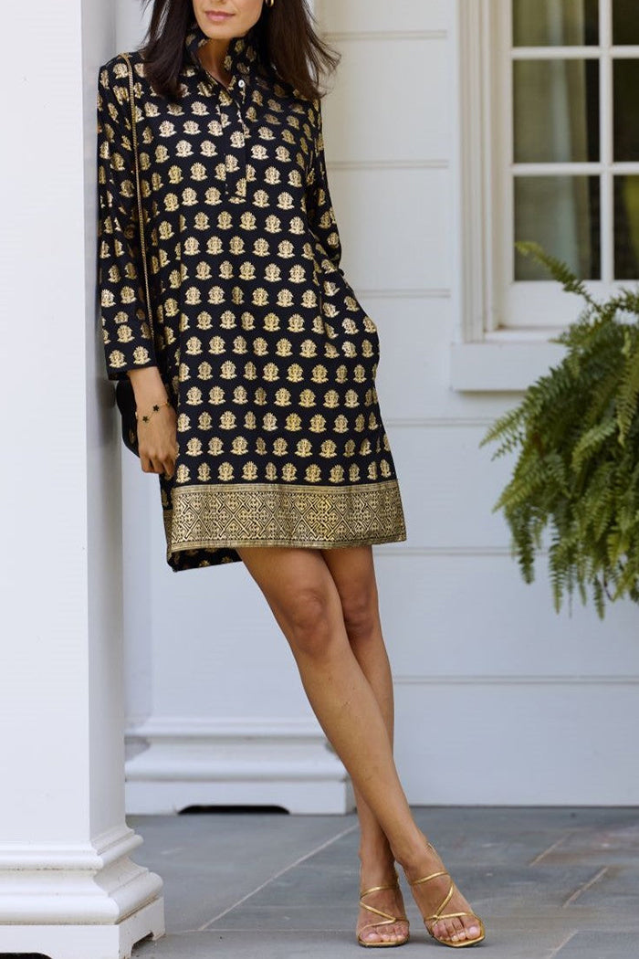 Printed Pattern Pocket Shift Dress