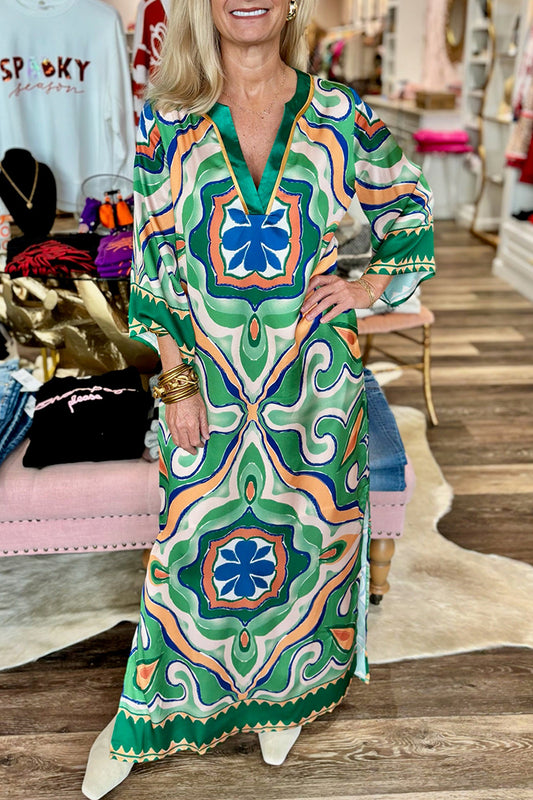 Moroccan Tile Trimmed Maxi Dress