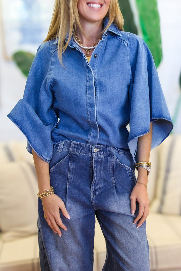 Drop Shoulder Buttoned Top