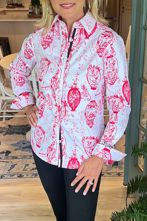 Casual Abstract Pattern Button Top