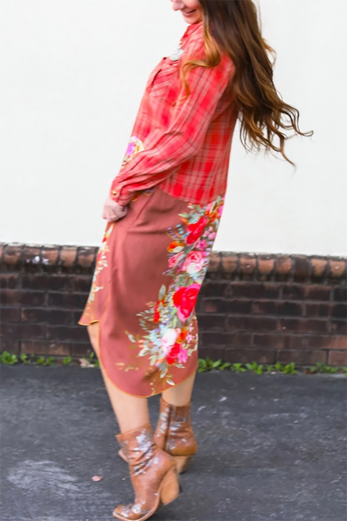 Casual Plaid Floral Dress