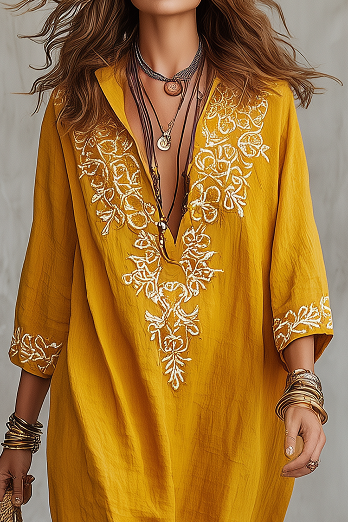 Embroidered Kaftan Maxi Dress