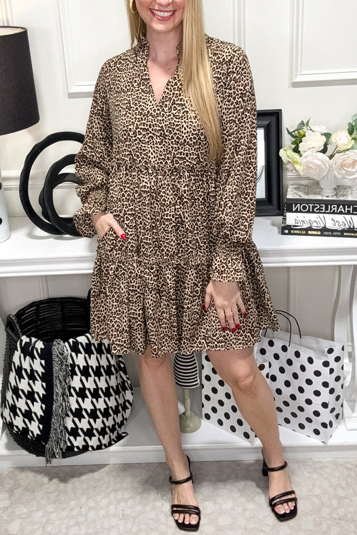 Casual Leopard Ruffles Hem Dress