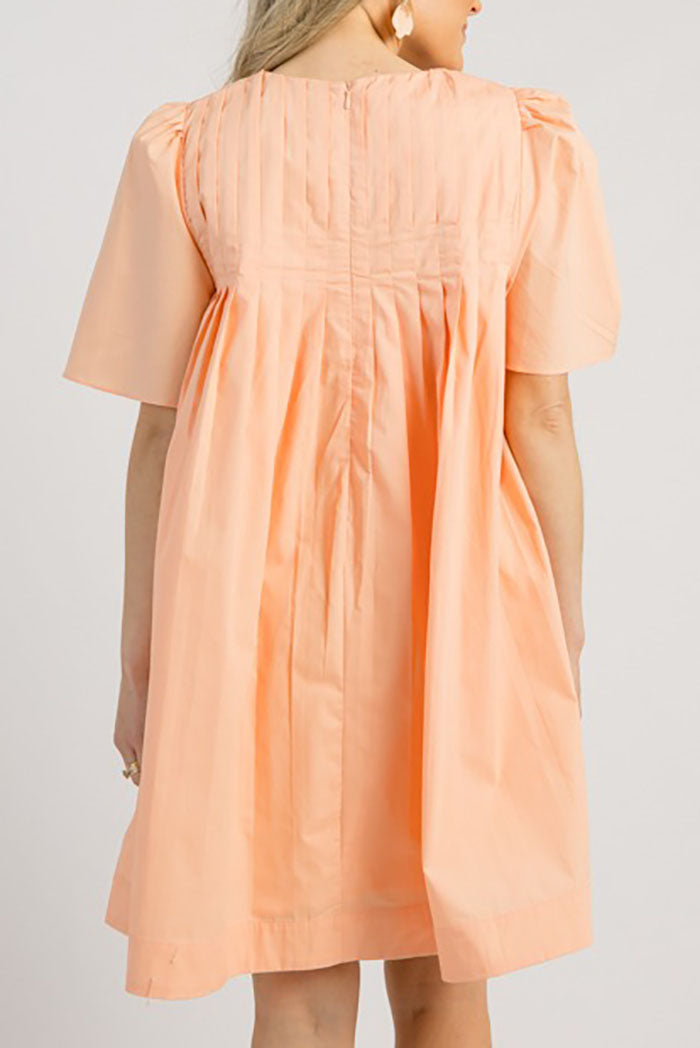 Solid Color Pleated Pocket Dress