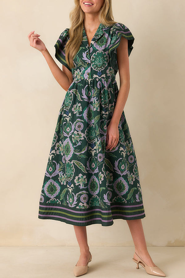 Retro Pattern Flutter Sleeve Dress
