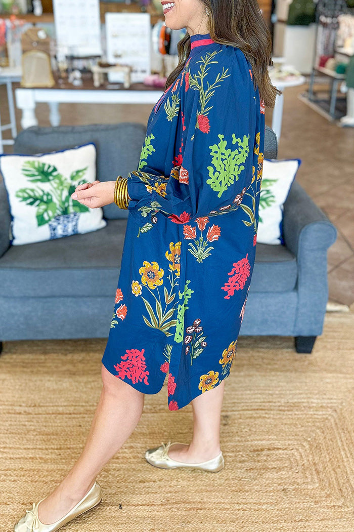Floral Pocket Smocked Sleeve Dress