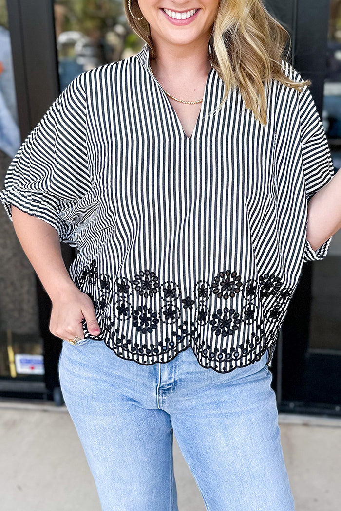 Stripes Floral Crochet Blouse