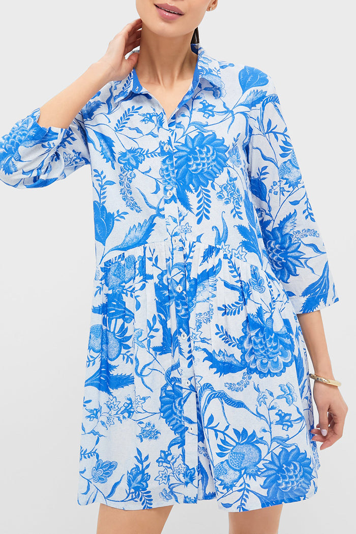 3/4 Sleeve Floral Buttoned Tiered Shirt Dress