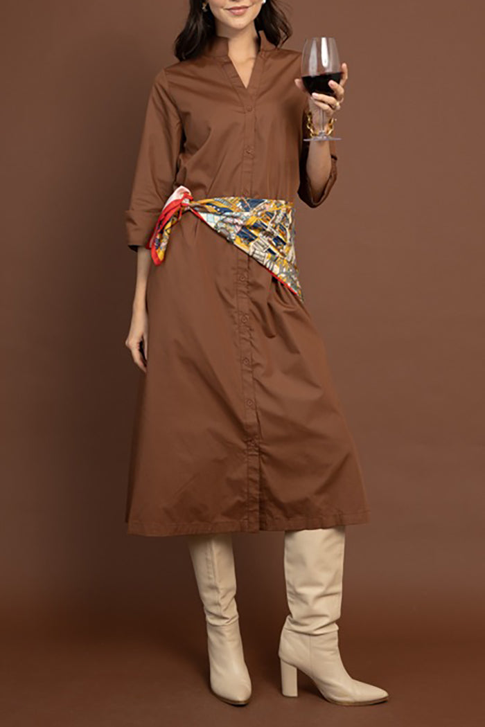 V-Neck Button Pocket Maxi Dress