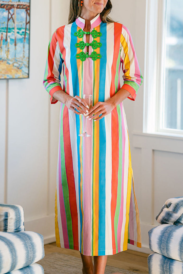 Multicolored Striped Side Slit Dress