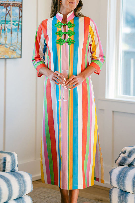 Multicolored Striped Side Slit Dress