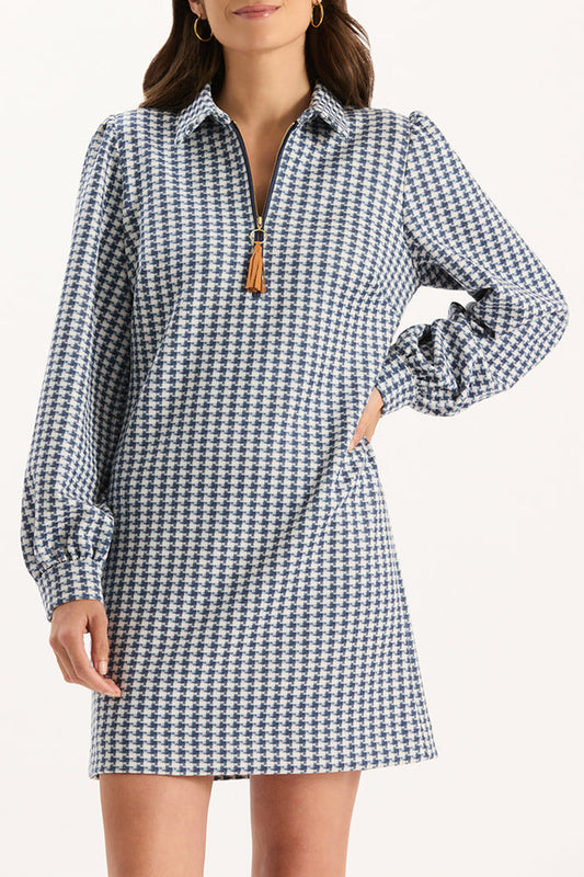Houndstooth Pattern Zipper Dress
